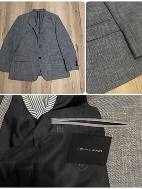 Tommy Hilfiger Black Melange Two Button Sport Coat/Blazer Size 40S Black White
